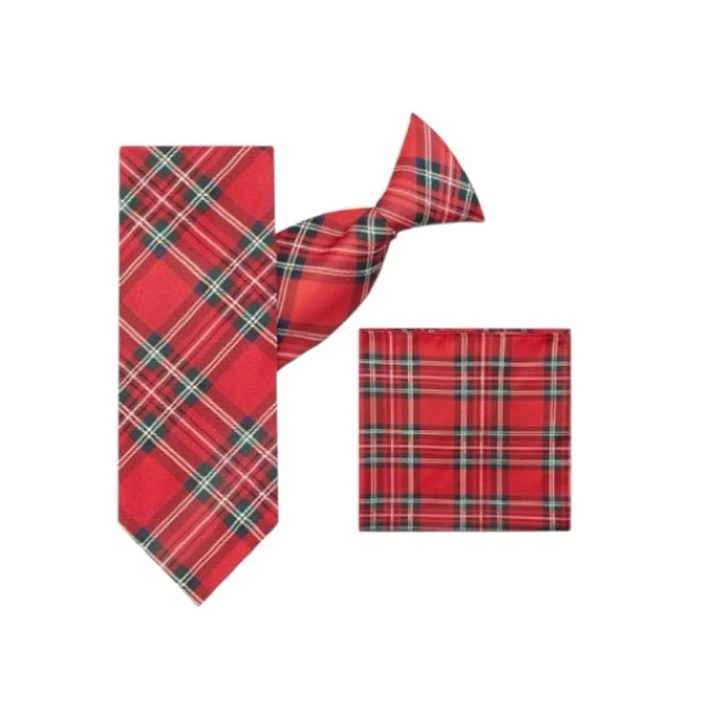 Wonder Nation Red and Black Plaid Zip Tie And Pocket Square Collection